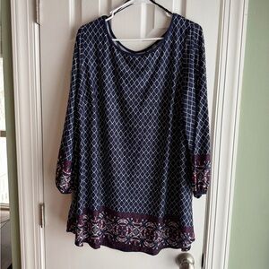 Navy and Burgundy Geometric Women's Tunic